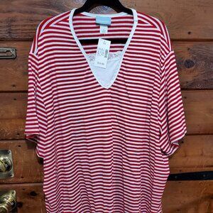 Woman's Plus Size Red and White Stripe Shirt